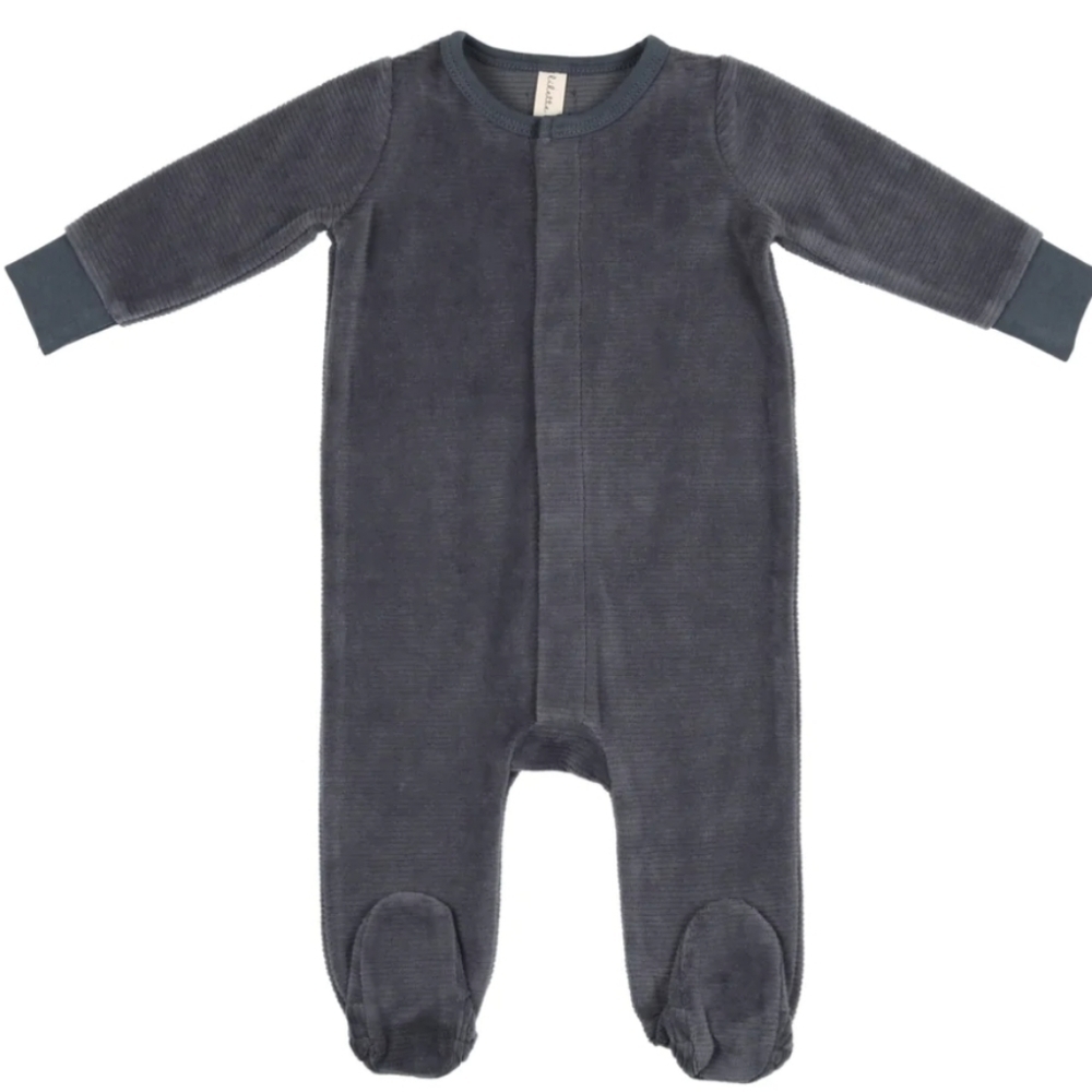 VELOUR Ribbed Logo Footie slate